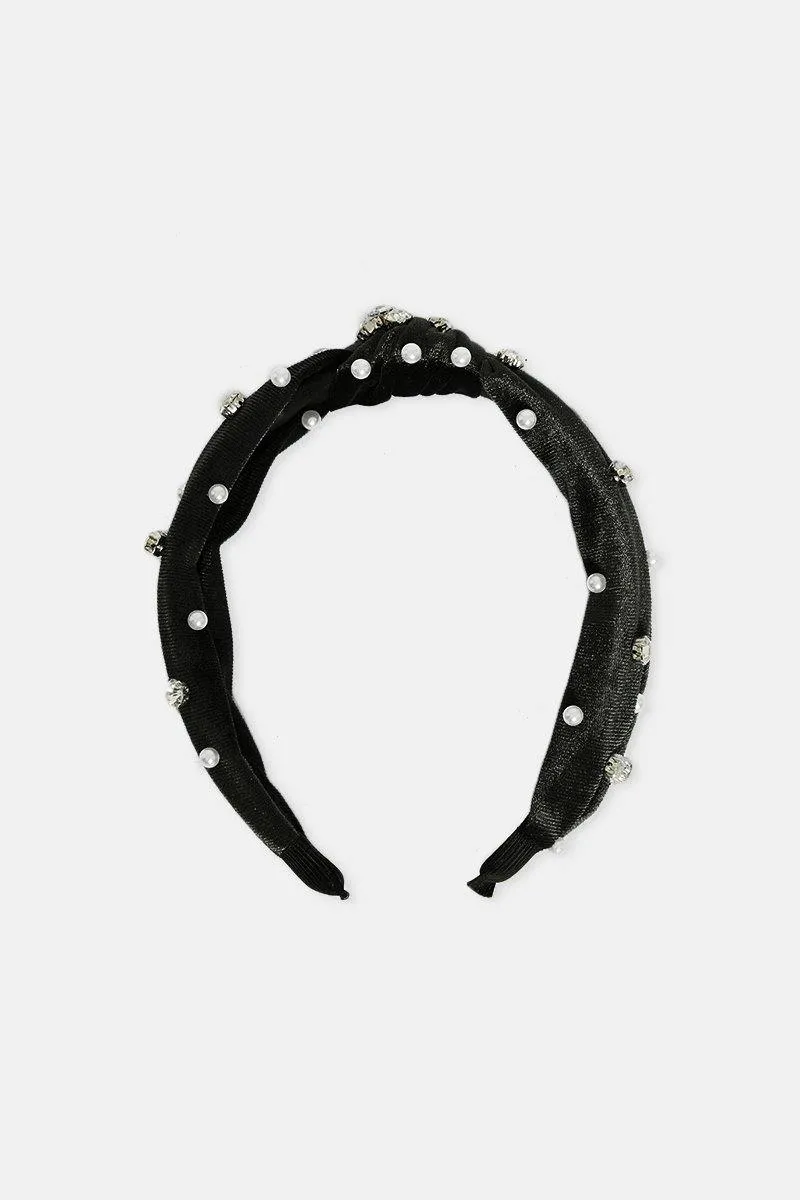 Pearl Velvet Hairband in Black