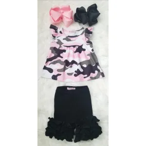 Pink Camo Ruffle Short Set