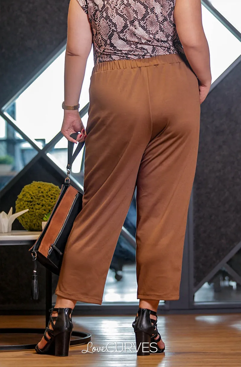 Pintucked Cropped Trousers - Light Brown