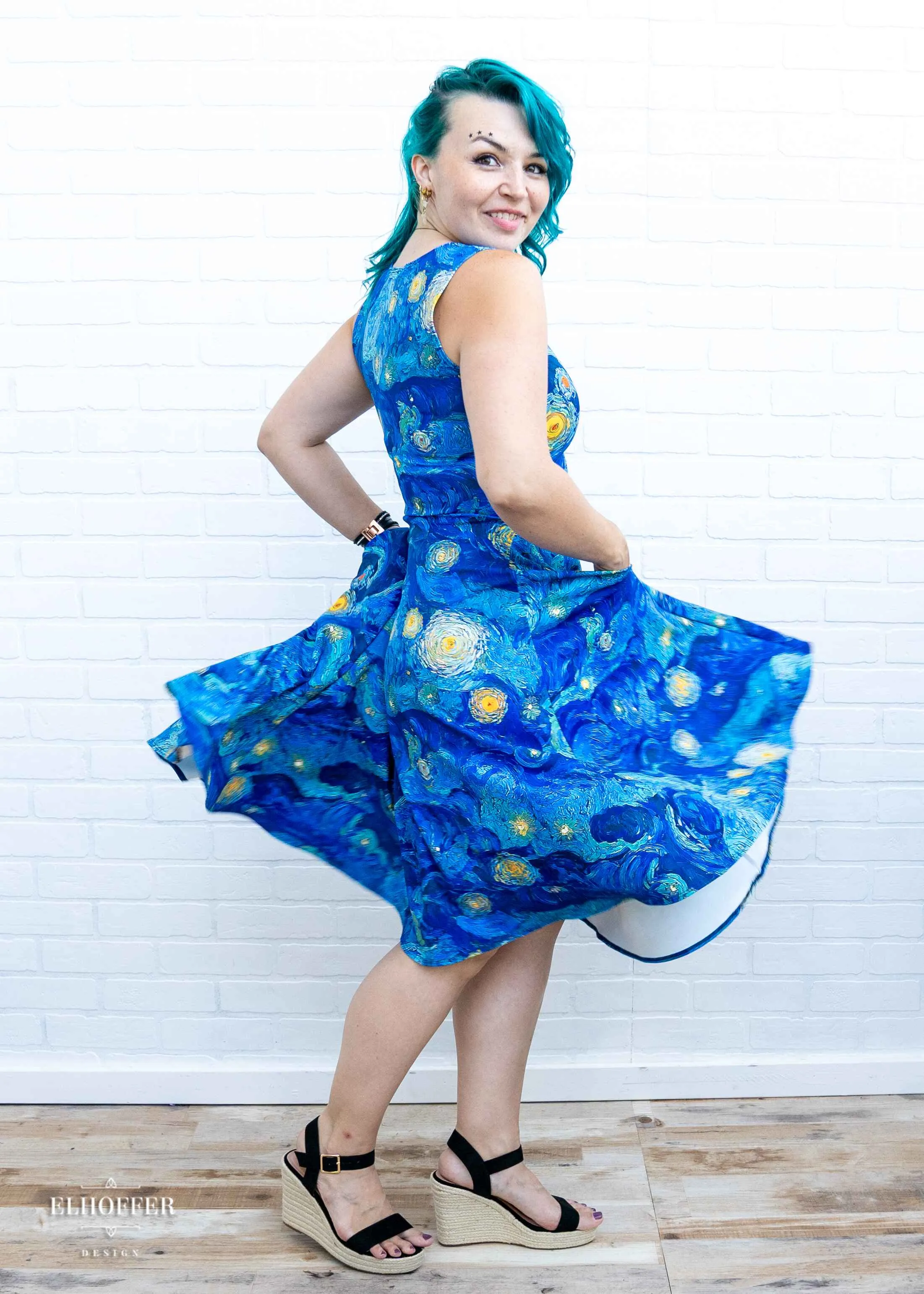 PREORDER - Essential Knee Length Dress - Starry Painting