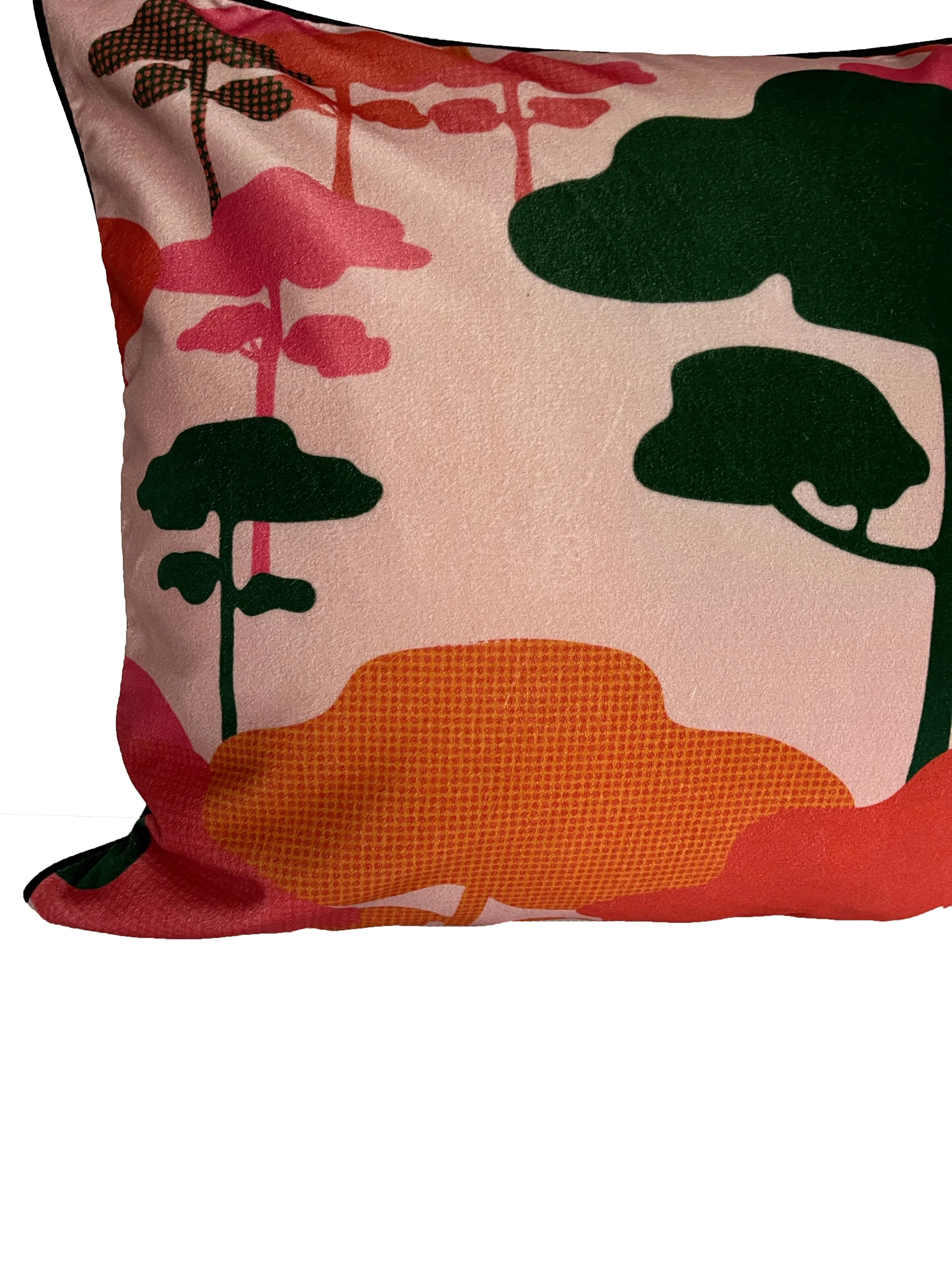 Retro Tree Velvet Cushion - Rose   green