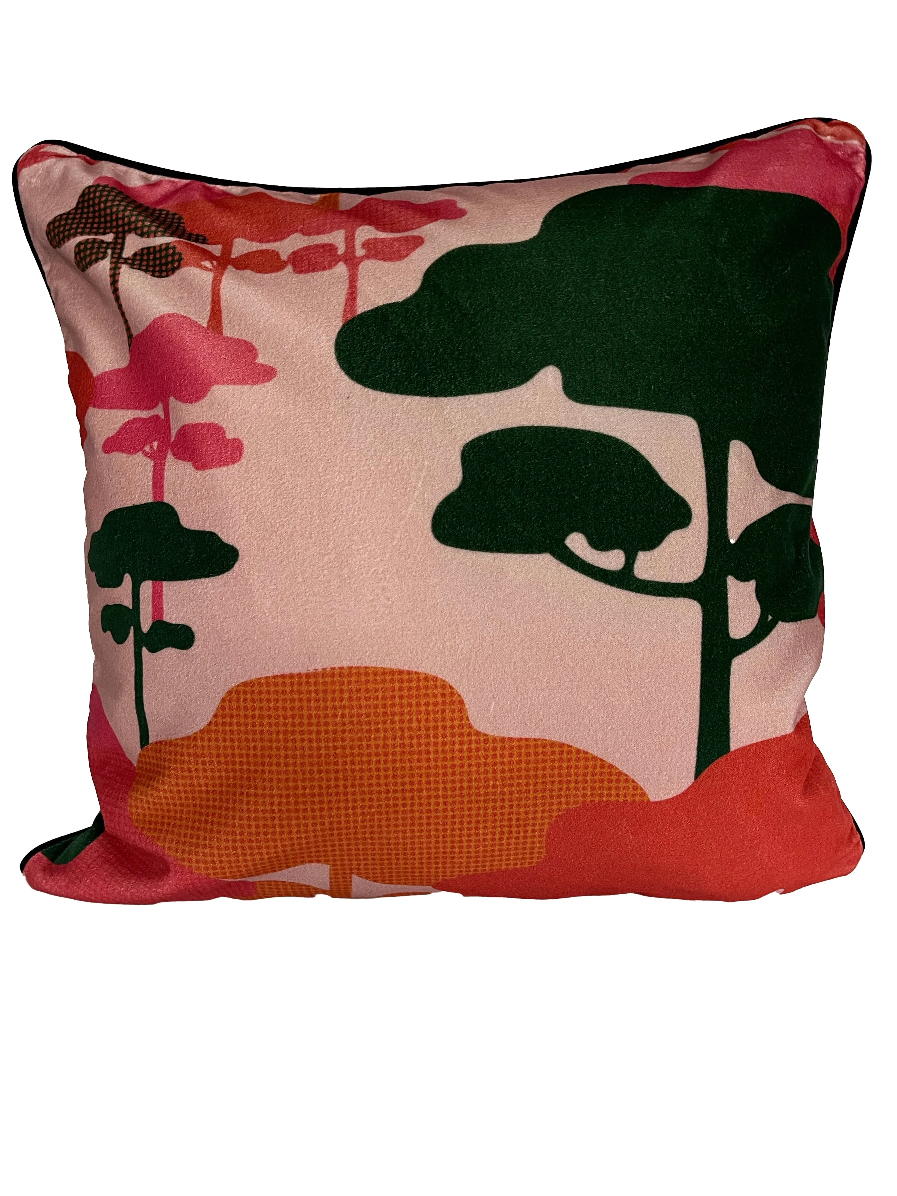 Retro Tree Velvet Cushion - Rose   green