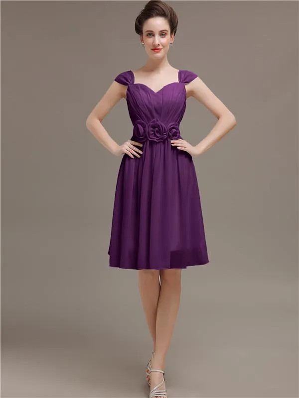 Simple Chiffon Knee-length Short Bridesmaid Dresses