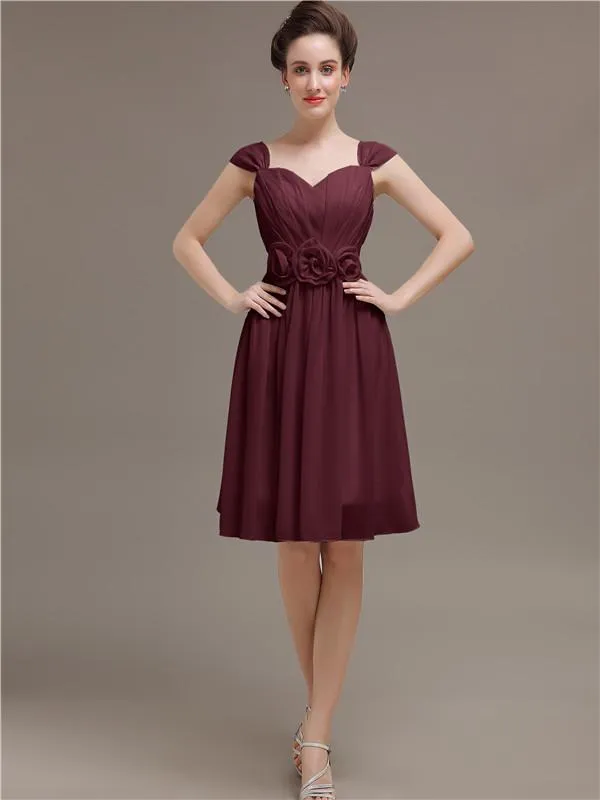 Simple Chiffon Knee-length Short Bridesmaid Dresses