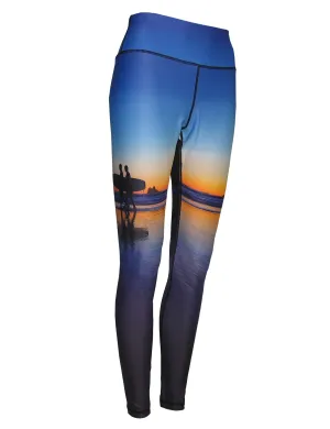 Two Surfers Ocean Print Patterned All Sport Leggings