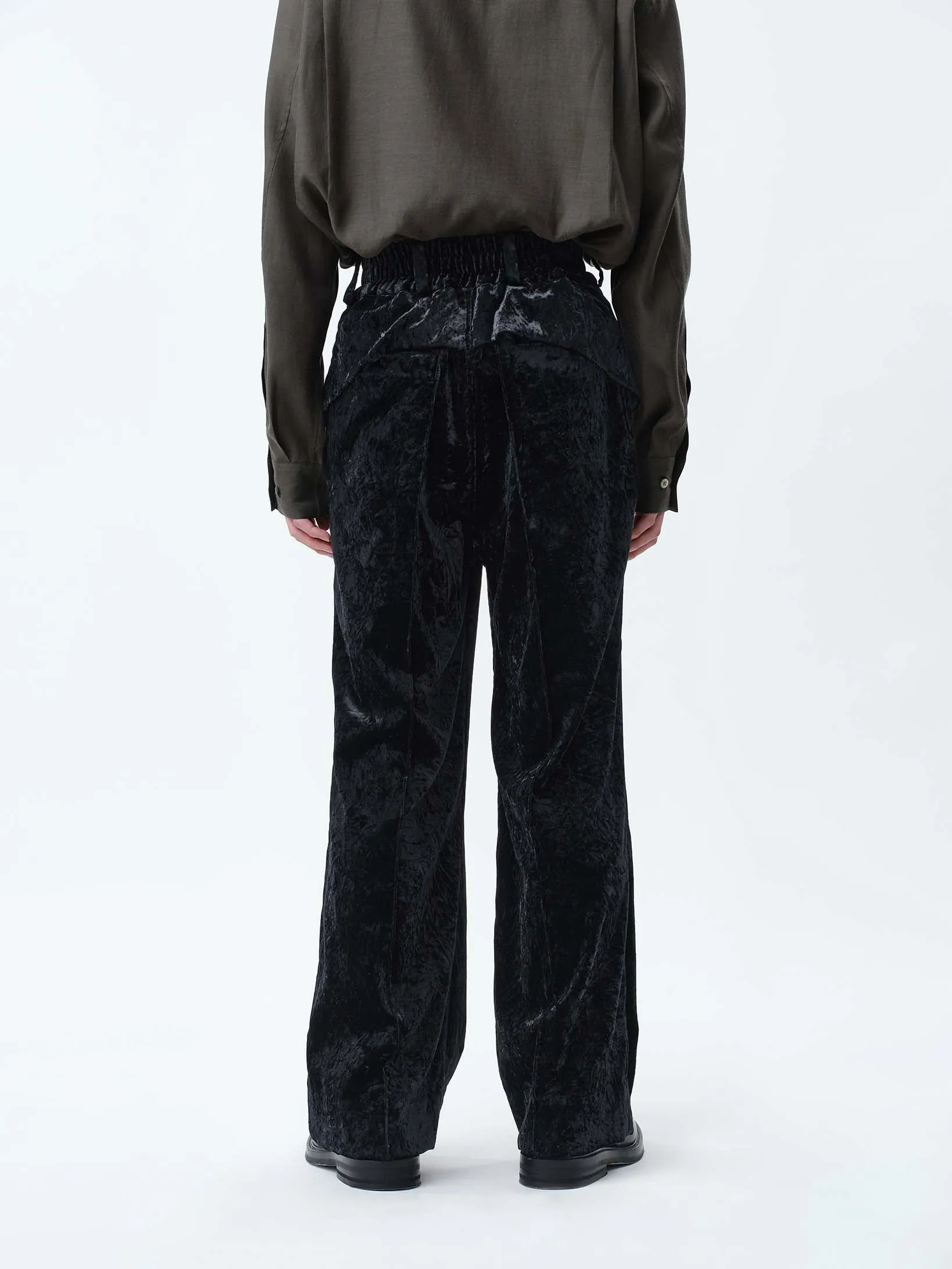 VELVET PINTUCK BAGGY EASY TROUSERS .12【BLACK】