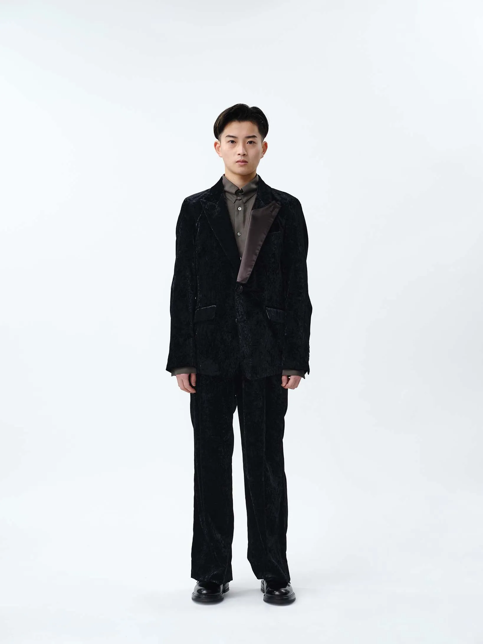 VELVET PINTUCK BAGGY EASY TROUSERS .12【BLACK】