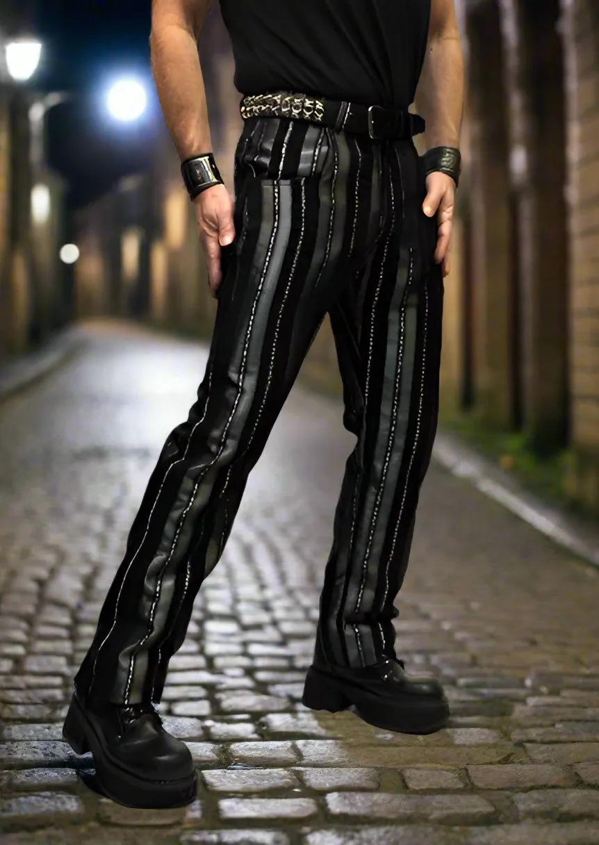 VICTORIAN STRIPED CARNY PANTS - SILVER/BLACK