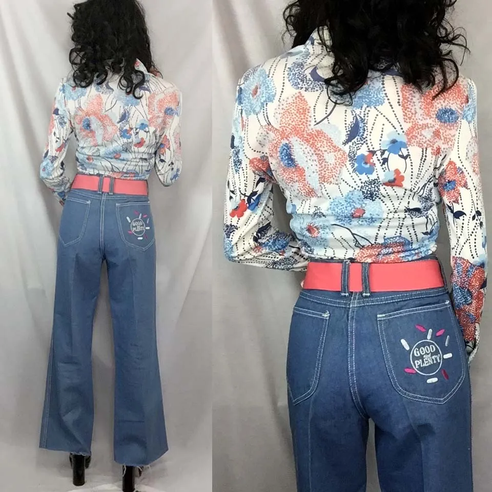 Vintage 60s 70s Bellbottom Jeans Mod High Waisted Boho Hippie Wide Leg 30 x 30