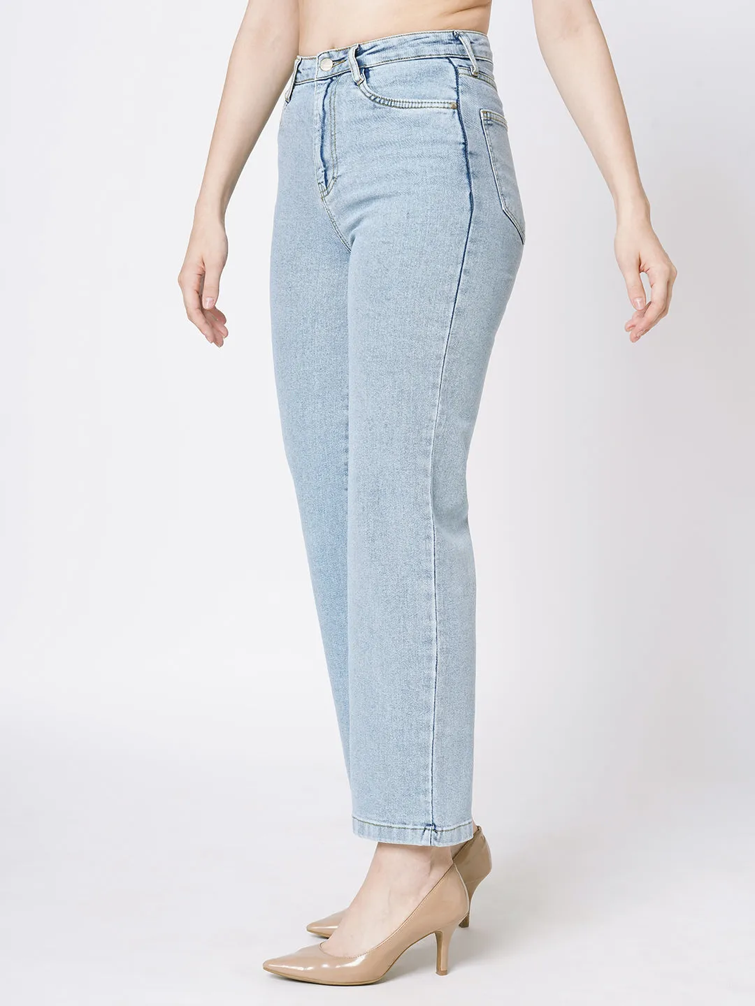 Women Blue High-Rise Relaxed Straight Fit Jeans