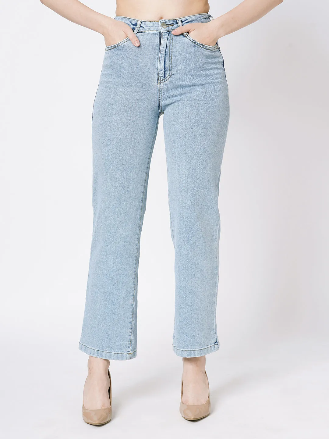 Women Blue High-Rise Relaxed Straight Fit Jeans