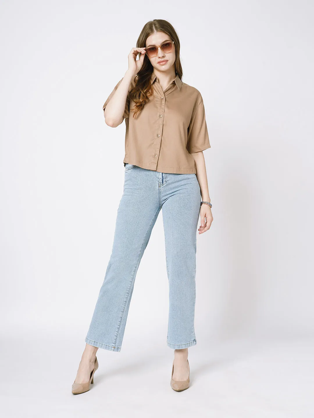 Women Blue High-Rise Relaxed Straight Fit Jeans