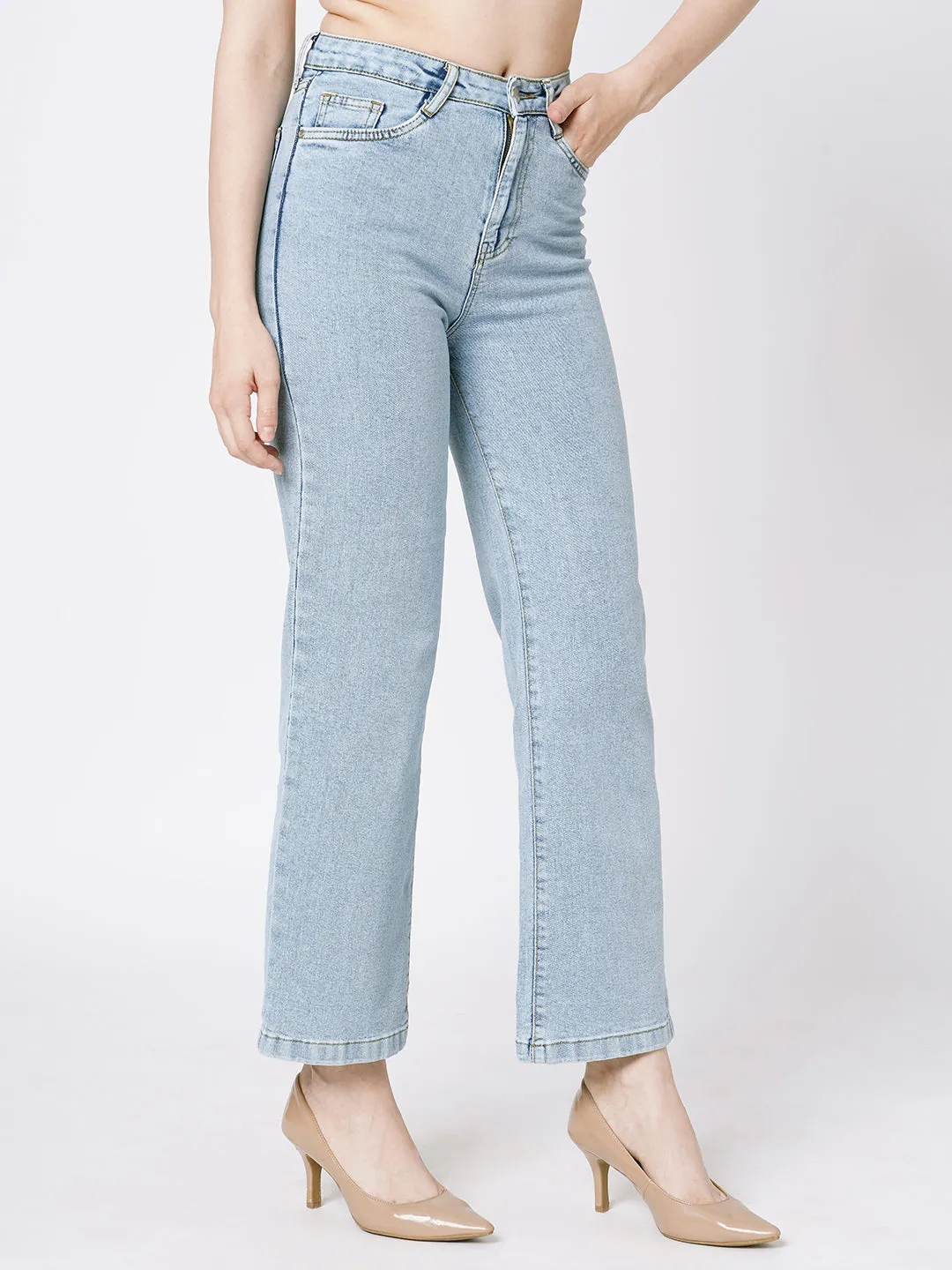 Women Blue High-Rise Relaxed Straight Fit Jeans