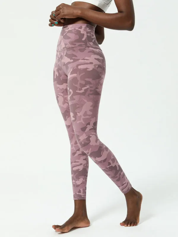 Women's High Waist Pink Camo Print Gym Leggings