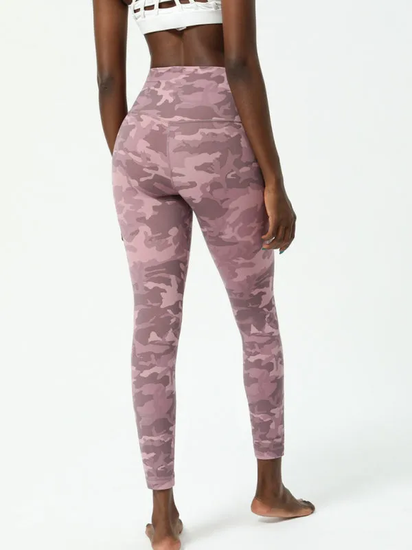 Women's High Waist Pink Camo Print Gym Leggings