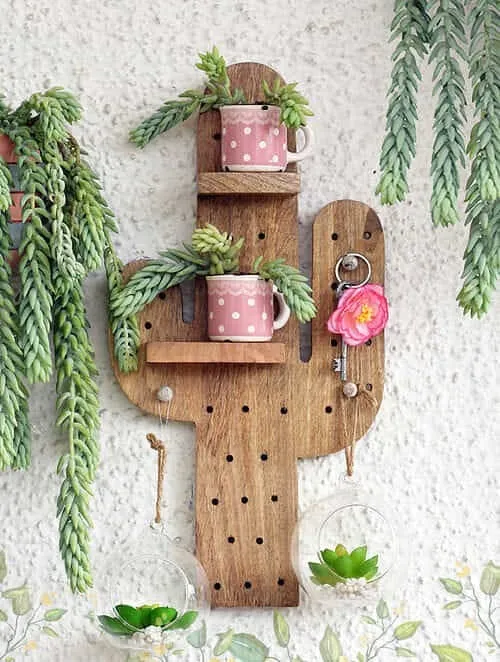 Wooden Stuck On You Cactus Shelf